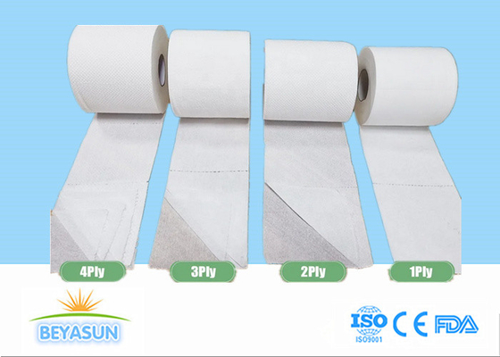 Aanpasbaar 2ply/3ply/4ply Wit Sterk En Absorbeerbaar Toilet Tissue Roll Paper Voor Badkamer / Hotel / Huis
