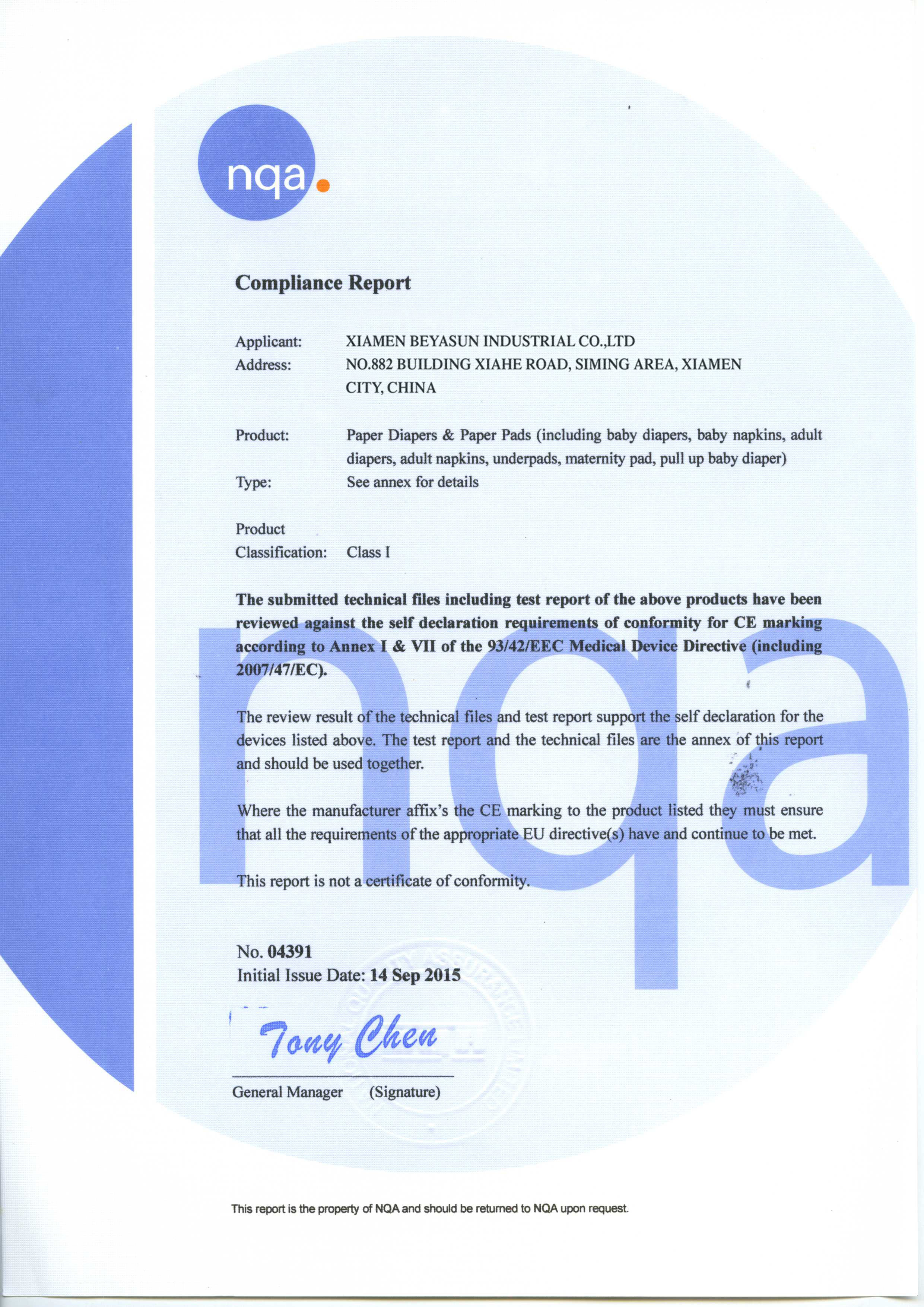 China Beyasun Industrial Co.,Ltd Certificaten